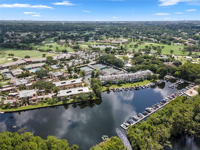 drone / aerial view featuring a water view