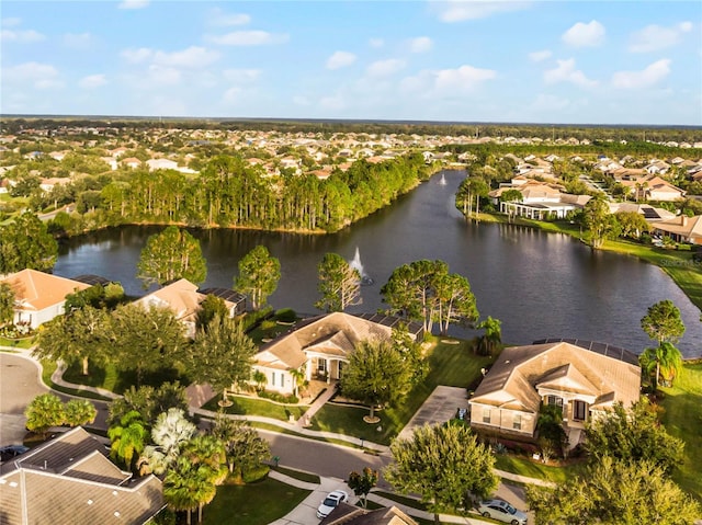 aerial view featuring a water view