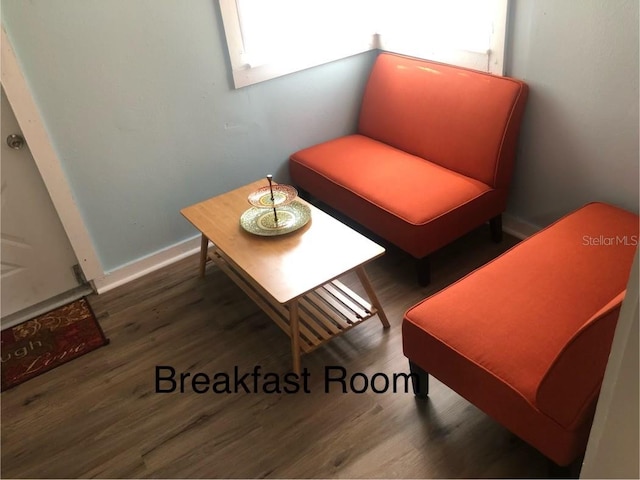 sitting room with dark wood-type flooring