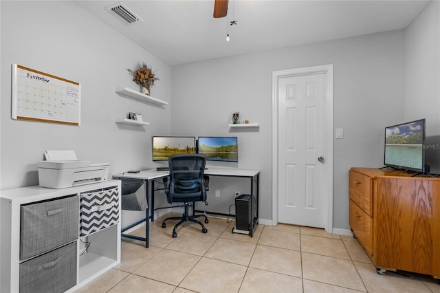 tiled office with ceiling fan