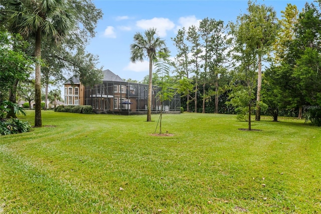 view of yard with a lanai