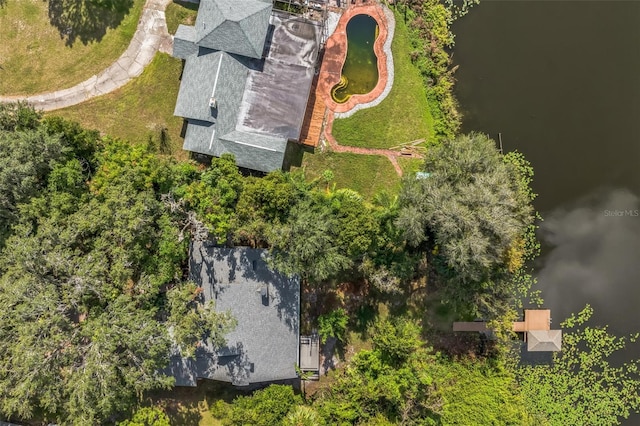 aerial view featuring a water view