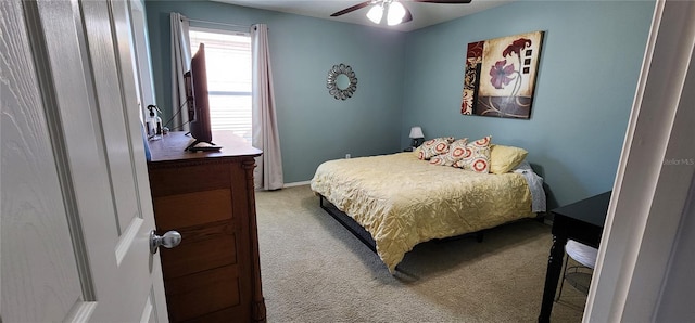 bedroom featuring carpet and ceiling fan