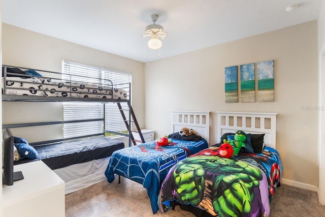 bedroom with carpet and ceiling fan