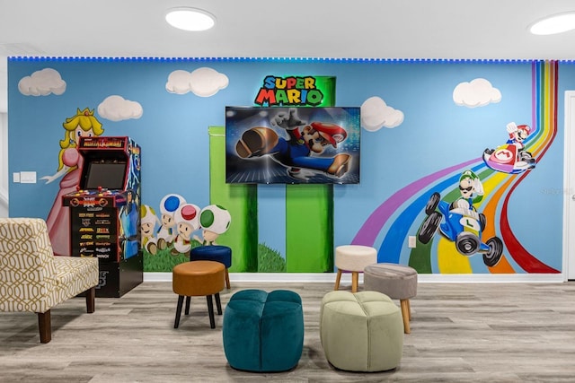 playroom with hardwood / wood-style flooring