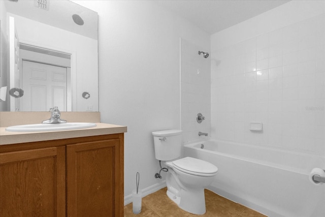 full bathroom featuring tile patterned flooring, vanity, toilet, and tiled shower / bath combo