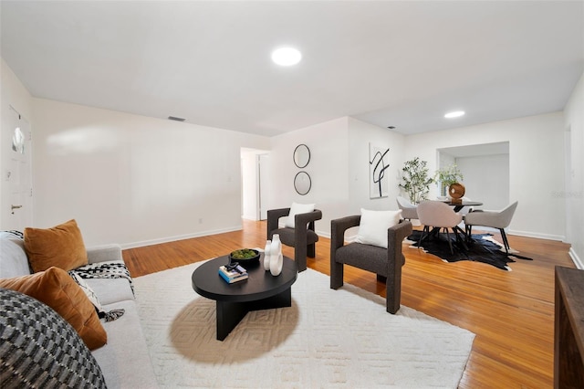 living room featuring light wood-type flooring