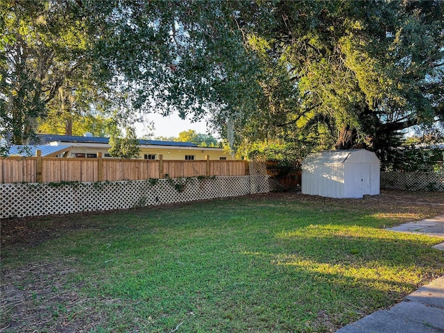 view of yard with a shed