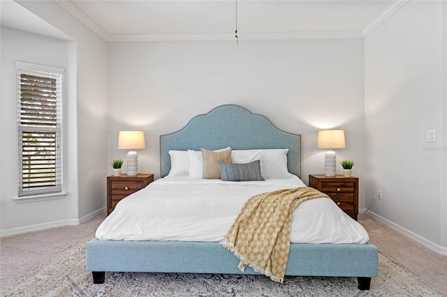 bedroom with carpet and ornamental molding