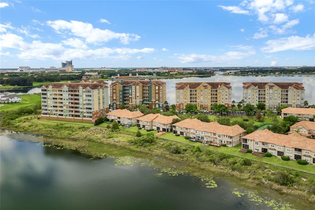 aerial view with a water view