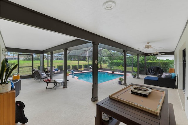 view of pool with ceiling fan