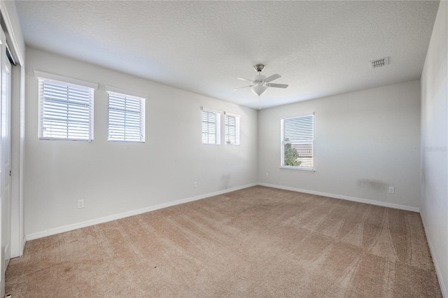 empty room featuring light colored carpet and a textured ceiling