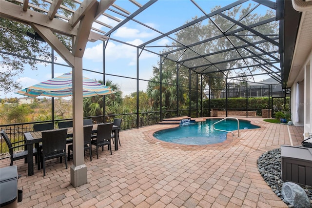 view of pool featuring a lanai and a patio area