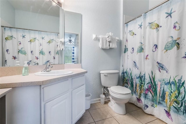 bathroom with tile patterned flooring, vanity, and toilet