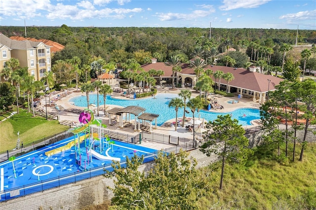 view of pool featuring a water slide