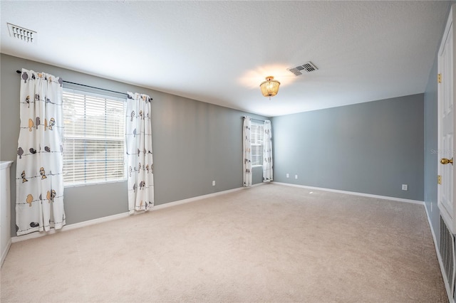 unfurnished room with carpet flooring and a textured ceiling