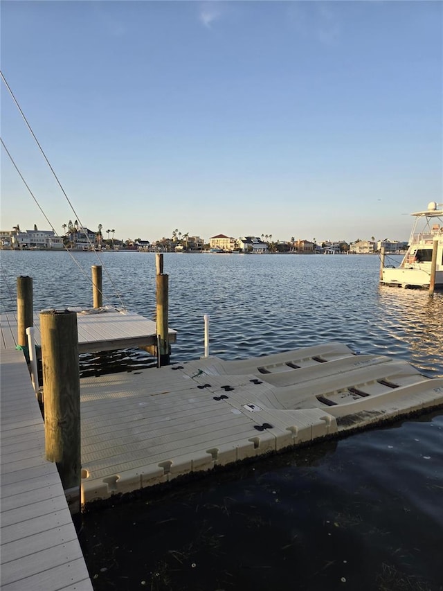 dock area with a water view