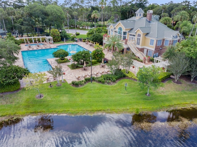 aerial view with a water view