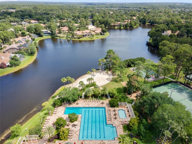 aerial view with a water view