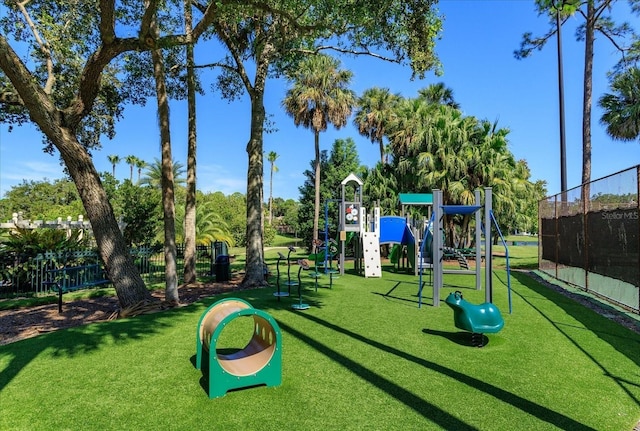 view of play area with a yard