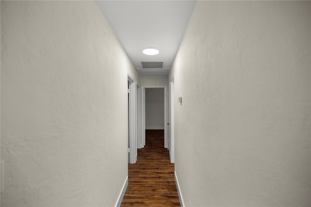 corridor featuring dark wood-type flooring