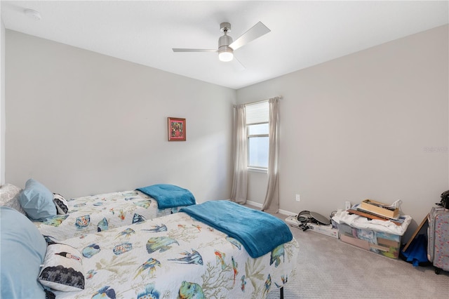 bedroom featuring carpet flooring and ceiling fan