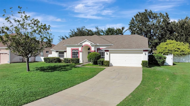 view of front of house with a garage and a front yard