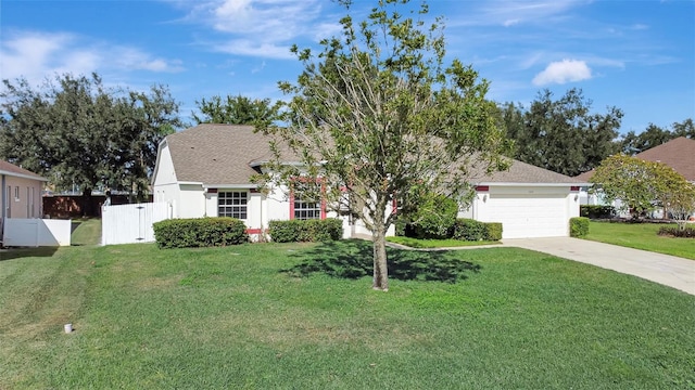 view of front of house with a front yard and a garage