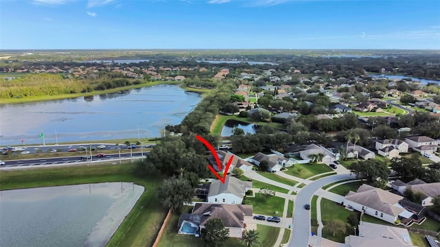 aerial view with a water view