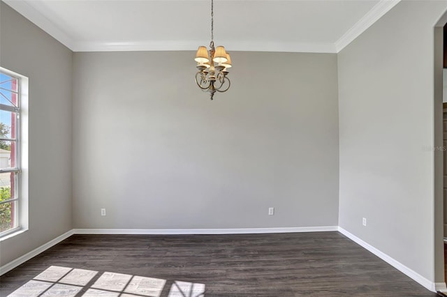 unfurnished room with dark hardwood / wood-style floors, a healthy amount of sunlight, and crown molding