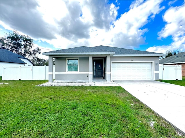 view of front of property featuring a garage and a front lawn