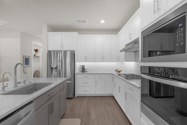 kitchen featuring sink, white cabinets, and appliances with stainless steel finishes