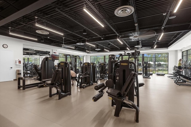 workout area featuring plenty of natural light and visible vents