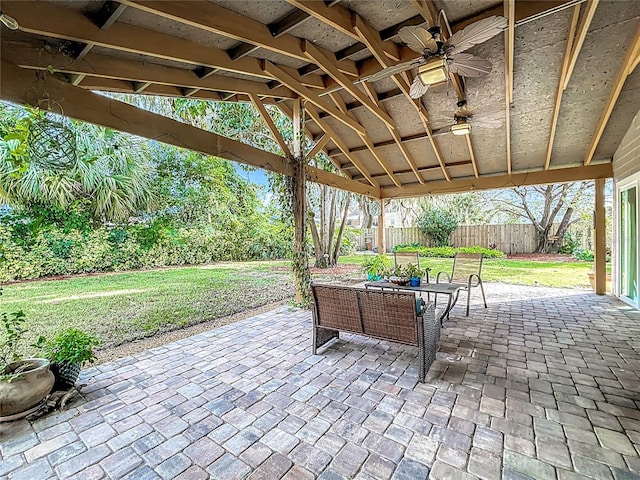 view of patio featuring ceiling fan