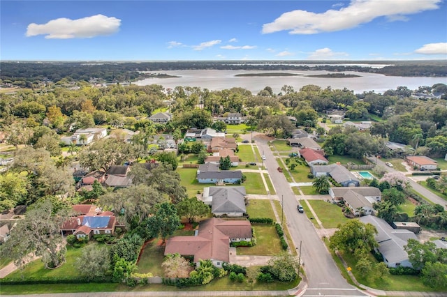 aerial view featuring a water view