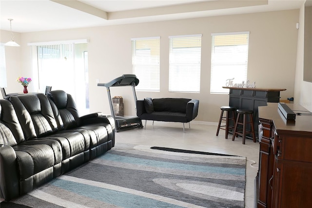 living room featuring light tile patterned floors