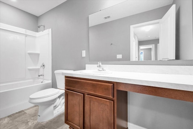 full bathroom featuring vanity, shower / bathing tub combination, and toilet