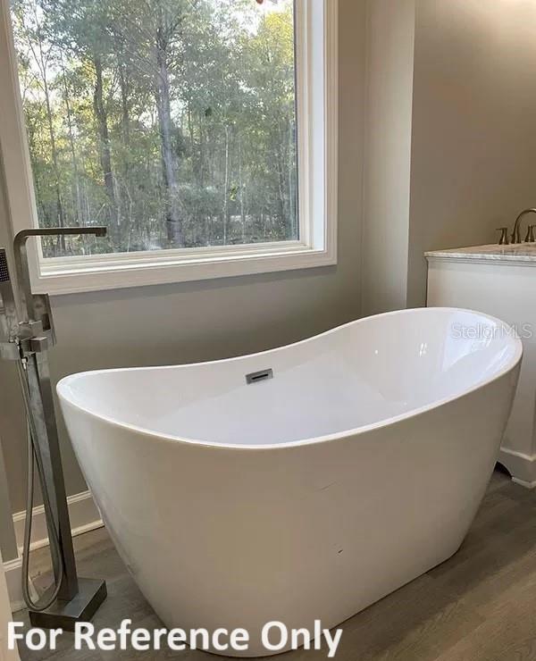 bathroom featuring a tub, a healthy amount of sunlight, and wood-type flooring