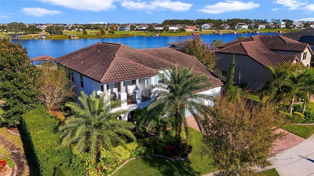 aerial view with a water view