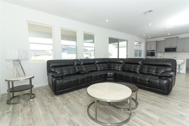 living room featuring plenty of natural light and light wood-type flooring