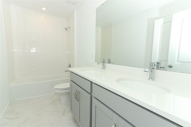 full bathroom with vanity, toilet, and shower / bathtub combination