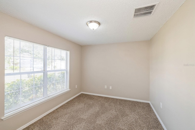 carpeted spare room featuring a textured ceiling