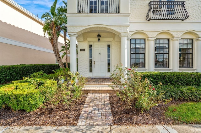 doorway to property with a balcony