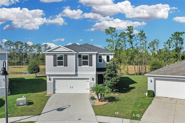 view of front of home with a garage and a front yard