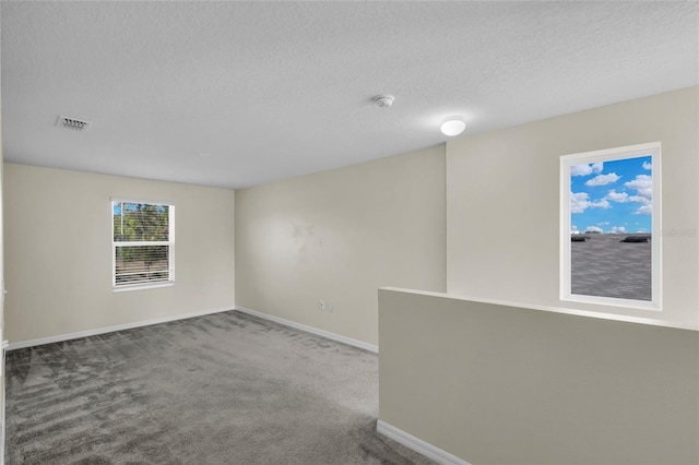 spare room featuring carpet floors and a textured ceiling