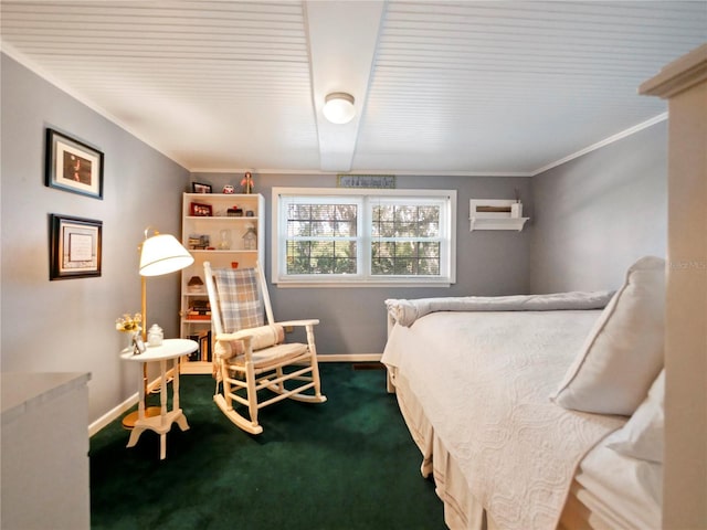 carpeted bedroom with crown molding