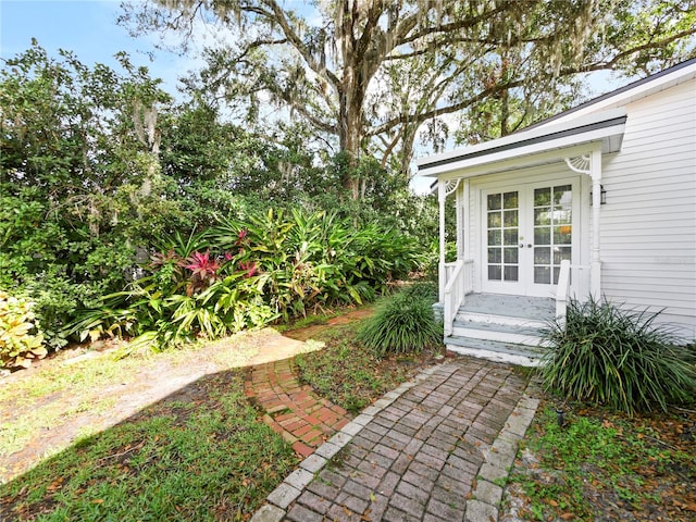 view of yard with french doors