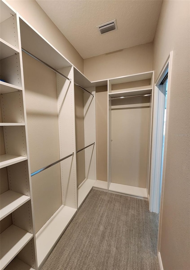 walk in closet with carpet