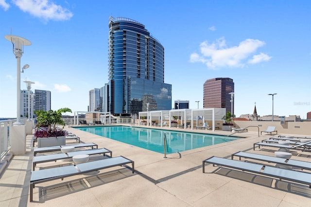 view of pool featuring a patio area