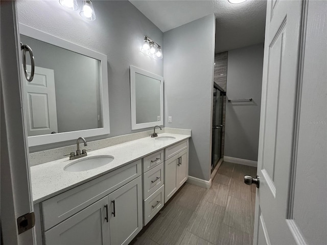 bathroom with vanity and walk in shower